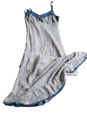 Vintage Newport News Floral Slip Dress Blue Polka Dot Trim Cottagecore Size 8